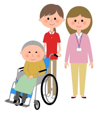 Bir tekerlekli sandalye ve bakım giver oturan yaşlı kadınlar