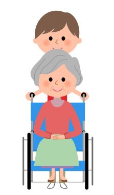 Bir tekerlekli sandalye ve bakım giver oturan yaşlı kadınlar