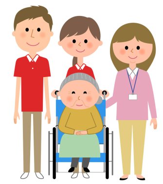 Bir tekerlekli sandalye ve bakım giver oturan yaşlı kadınlar