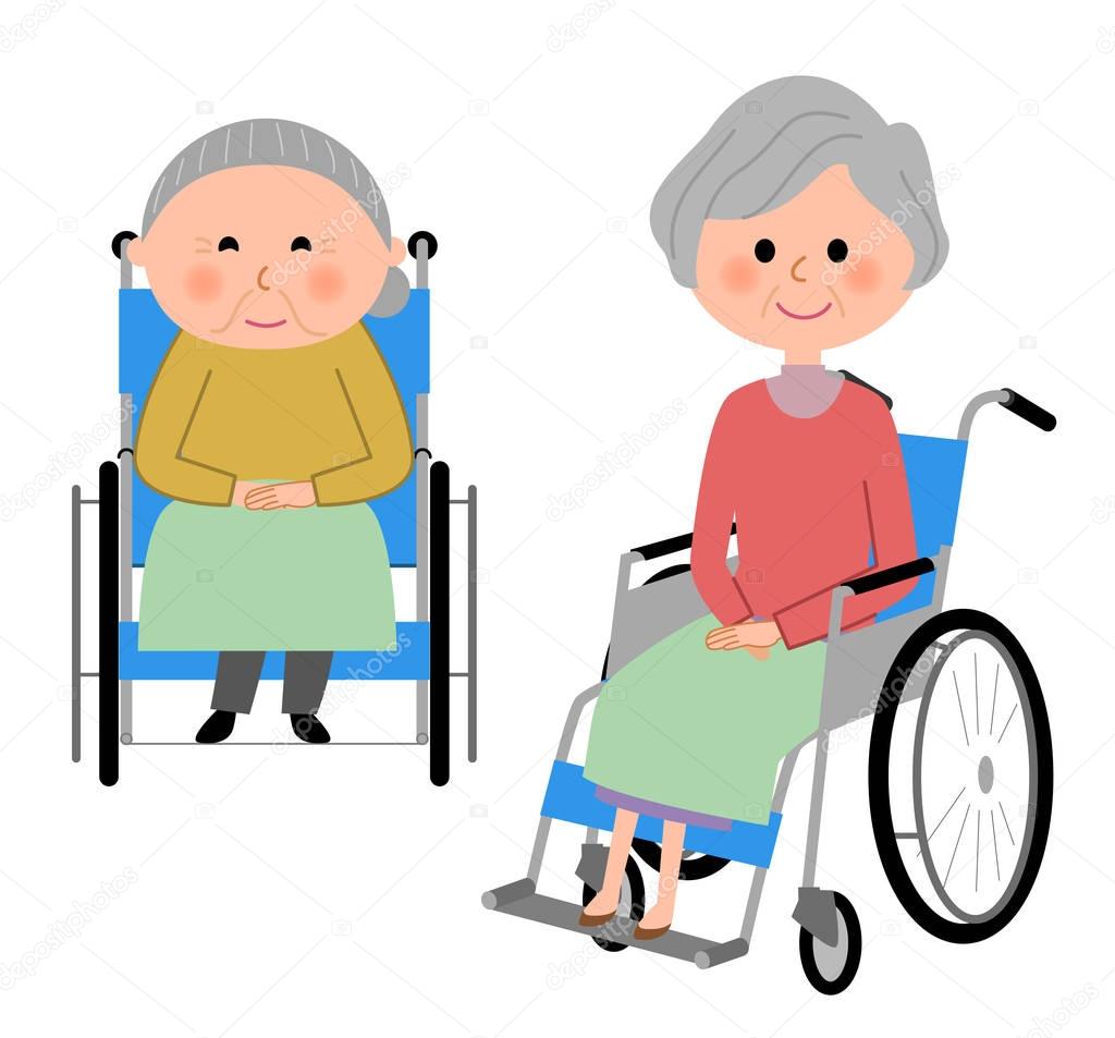 Elderly women sitting in a wheelchair
