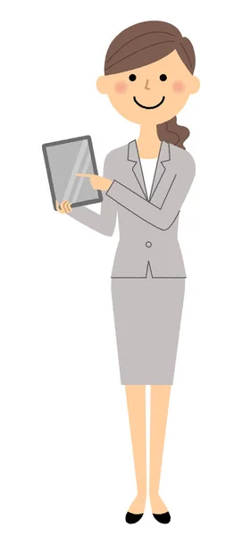 Donna d'affari, Donna vestita, Tablet — Vettoriale Stock