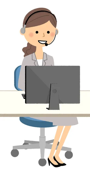 Businesswoman, Personal computer and hands free headset — стоковый вектор