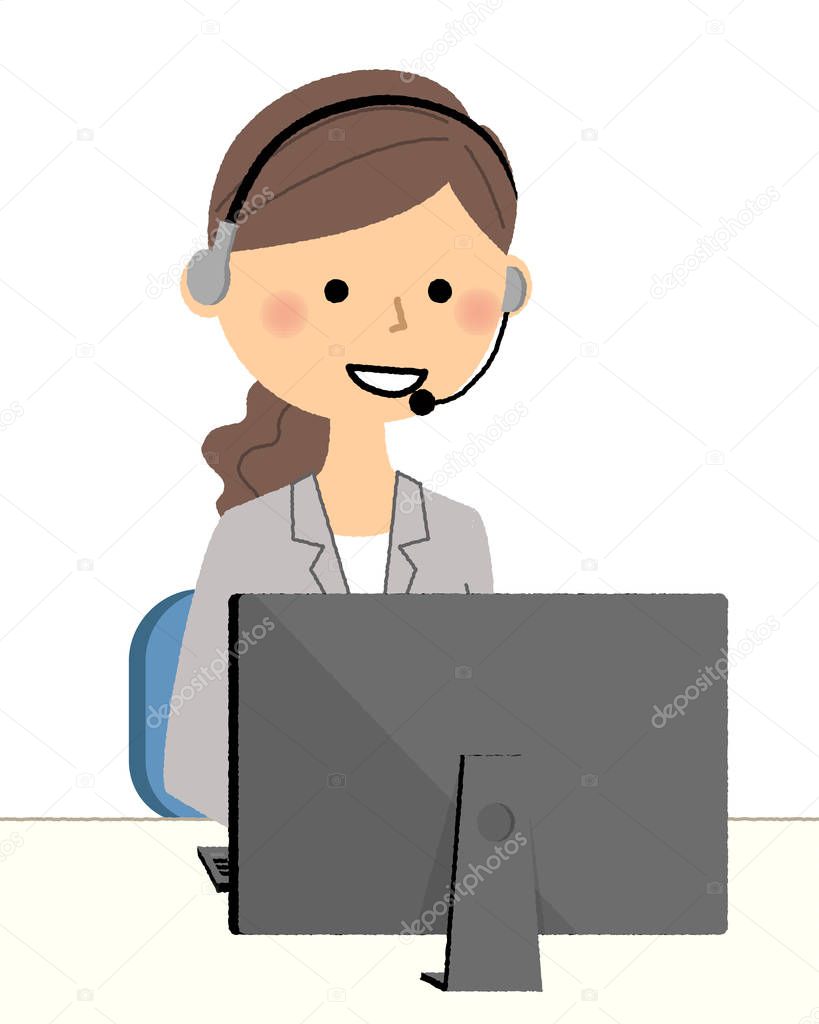 Businesswoman,Personal computer and hands free headset