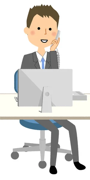 Uomo d'affari, telefono e personal computer — Vettoriale Stock