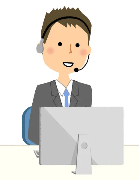 Businessman,Personal computer and hands free headset — Stock Vector