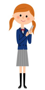 Bir akıllı telefon çalışır okul kız