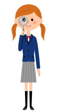 Büyüteç camı izlerken okul kız