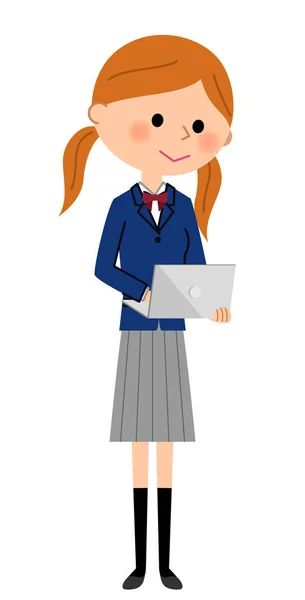 Школьные девочки, которые работают с ноутбуками — стоковый вектор