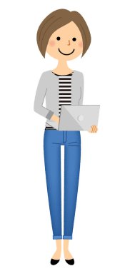 Genç kadın, anne, dizüstü bilgisayar