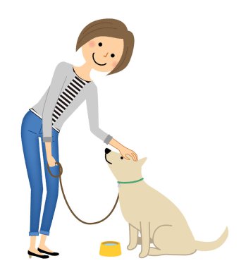 Genç kadın, anne, bir köpek ile dolaşmak