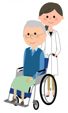 Doktorlar ve tekerlekli sandalye hasta