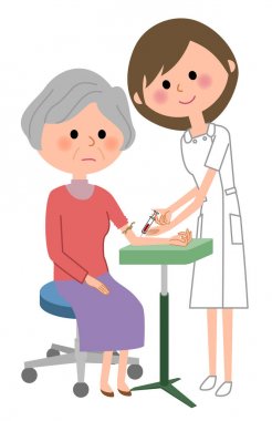 Hemşireler ve yaşlı, kan toplama