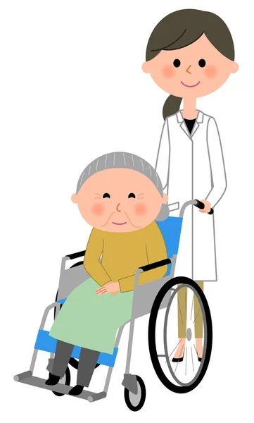 Artsen en patiënten van de rolstoel — Stockvector