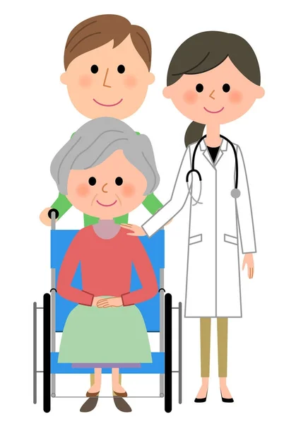 Médicos e pacientes em cadeira de rodas — Vetor de Stock
