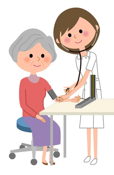 Nurses and the elderly,Blood pressure measurement — Stock Vector