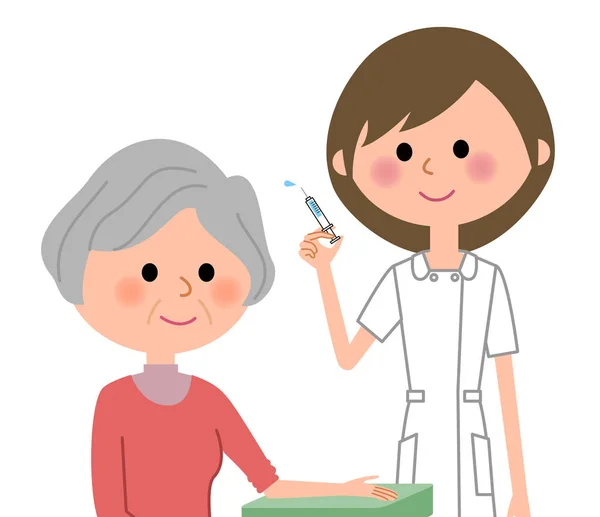 Hemşireler ve yaşlı, enjeksiyon — Stok Vektör
