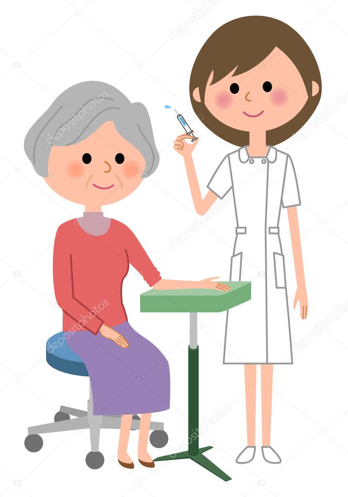 Nurses and the elderly, injection