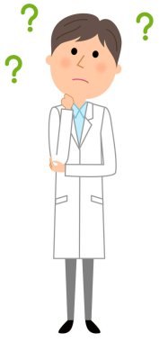 Beyaz erkek ceket, soru / Beyaz önlük giyen bir adam bir örnek şüpheli geliyor.