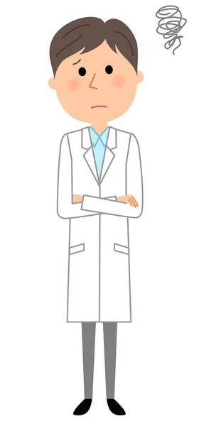 Male White Coat Worried Illustration Man Wearing Troublesome White Coat — Stock Vector