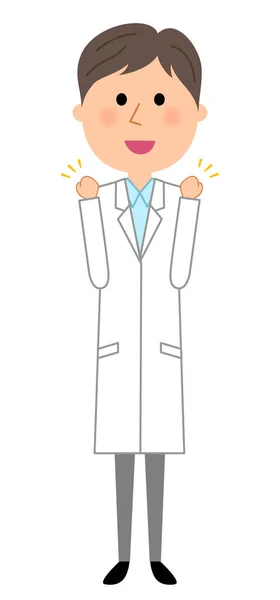 Male White Coat Victory Pause Illustration White Coat Male Performing — Stock Vector