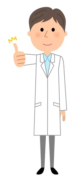 白大衣的男的 竖起大拇指 这是一个男人在白色的布戴竖起大拇指的插图 — 图库矢量图片