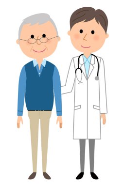 Beyaz önlük, hasta/illüstrasyon insan ve hasta beyaz palto giyen erkek.