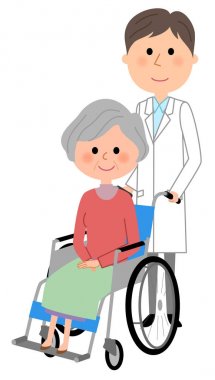 Doktorlar ve hastalar ve doktorlar tekerlekli sandalyede oturan tekerlekli sandalye hasta/resimler.