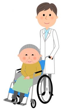 Doktorlar ve hastalar ve doktorlar tekerlekli sandalyede oturan tekerlekli sandalye hasta/resimler.