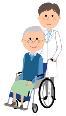 Doktorlar ve hastalar ve doktorlar tekerlekli sandalyede oturan tekerlekli sandalye hasta/resimler.