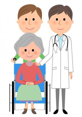 Doktorlar ve tekerlekli sandalye hasta/illüstrasyonlar doktorlar, hemşireler ve tekerlekli sandalye hasta.