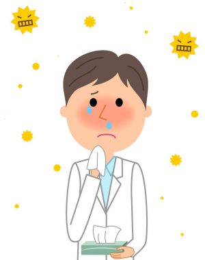 Beyaz önlük erkek, saman ateş / polen alerji Beyaz önlük giyen bir adam bir örnektir.