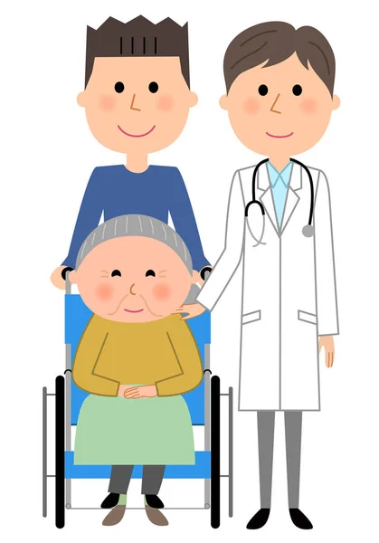 Doctors Wheelchair Patients Illustrations Doctors Nurses Wheelchair Patients — Stock Vector