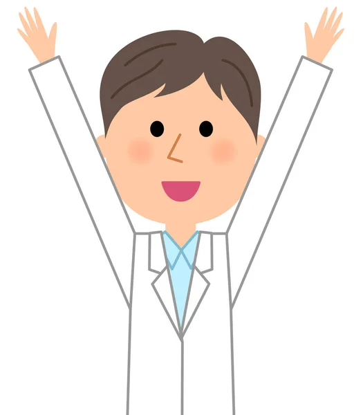 Male White Coat Cheers Illustration Man Wearing White Coats Raise — Stock Vector