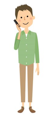 Genç adam, baba, telefon / An telefonla iletişim kuran genç adam resmi.