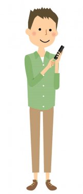 Genç adam, baba, telefon / bir genç adam telefon faaliyet gösteren resim.