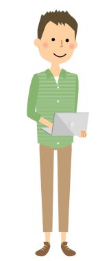 Genç adam, baba, dizüstü bilgisayar / dizüstü bilgisayar ile bir genç adam bir örnektir.