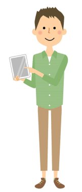 Genç adam, baba, Tablet / bir delikanlı bir tablet ile bir örnektir.