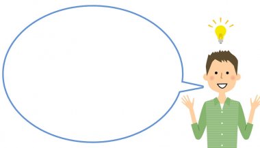 Boş metin balon, balon ile genç adam / genç bir adam bir balon çizimi.