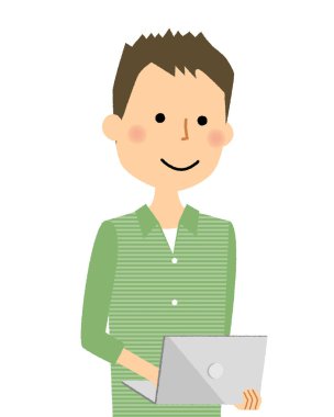 Genç adam, baba, dizüstü bilgisayar / dizüstü bilgisayar ile bir genç adam bir örnektir.