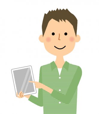 Genç adam, baba, Tablet / bir delikanlı bir tablet ile bir örnektir.