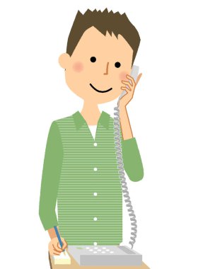 Genç adam, baba, telefon / An telefonla iletişim kuran genç adam resmi.