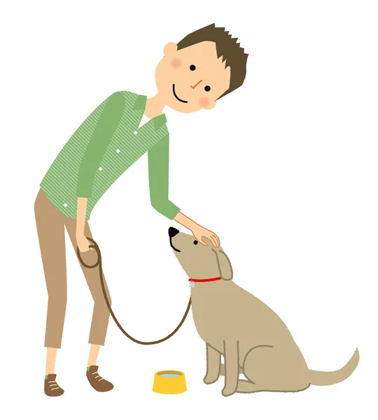 Joven Papá Paseo Con Perro Ilustración Joven Paseando Con Perro — Vector de stock