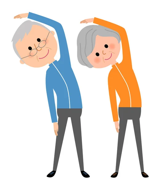 Oudere Koppel Turnen Het Een Illustratie Van Een Bejaarde Echtpaar — Stockvector