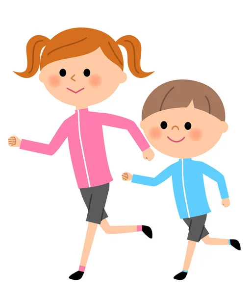 Jungen Und Mädchen Joggen Ist Eine Illustration Eines Laufenden Jungen — Stockvektor