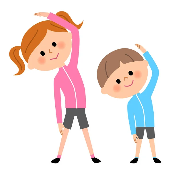 Jungen Und Mädchen Jogging Gymnastik Ist Eine Illustration Eines Jungen — Stockvektor