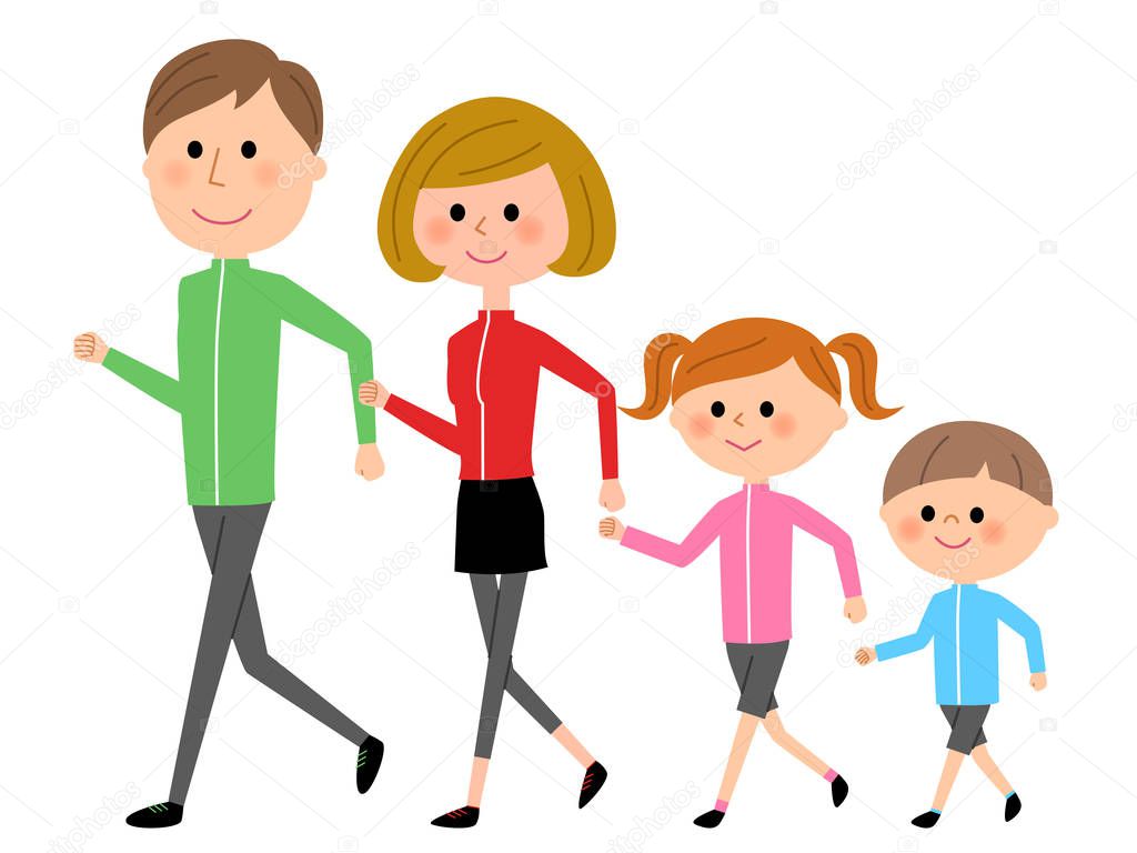 Family, Walking/It is an illustration of a walking family.