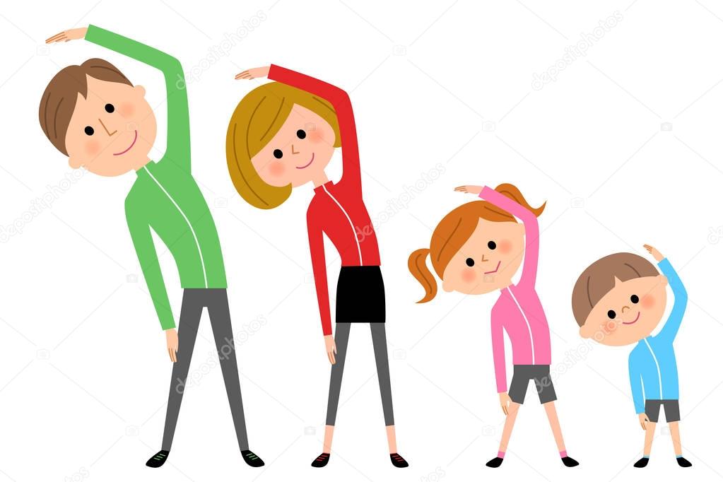 Family, Gymnastics , Exercise/Illustration of a family exercising.
