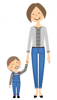 Anneler ve kızları giyim eşleşen / eşleşen elbiseler giyen bir kızı ve bir anne gösteren bir örnek bulunmaktadır.