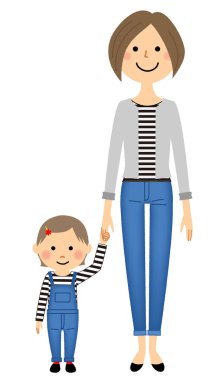 Anneler ve kızları giyim eşleşen / eşleşen elbiseler giyen bir kızı ve bir anne gösteren bir örnek bulunmaktadır.