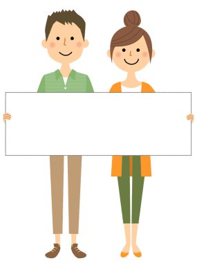 Genç çift, bir beyaz tahta ile genç bir çift beyaz tahta/çizimi.